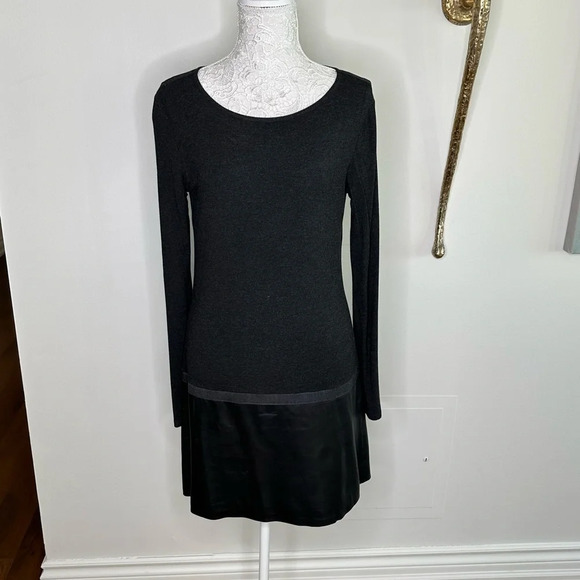 Theory drop-waist LS dress with leather skirt Sz. M - Picture 1 of 6